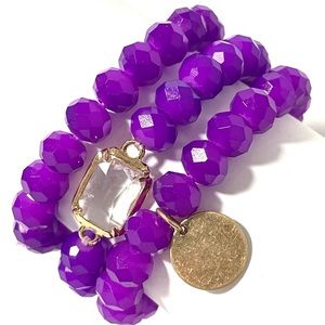 1053-3-Piece Stack Acrylic Beads Bracelet-Purple